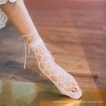 Sexy woman thin mesh black silk socks lace transparent socks